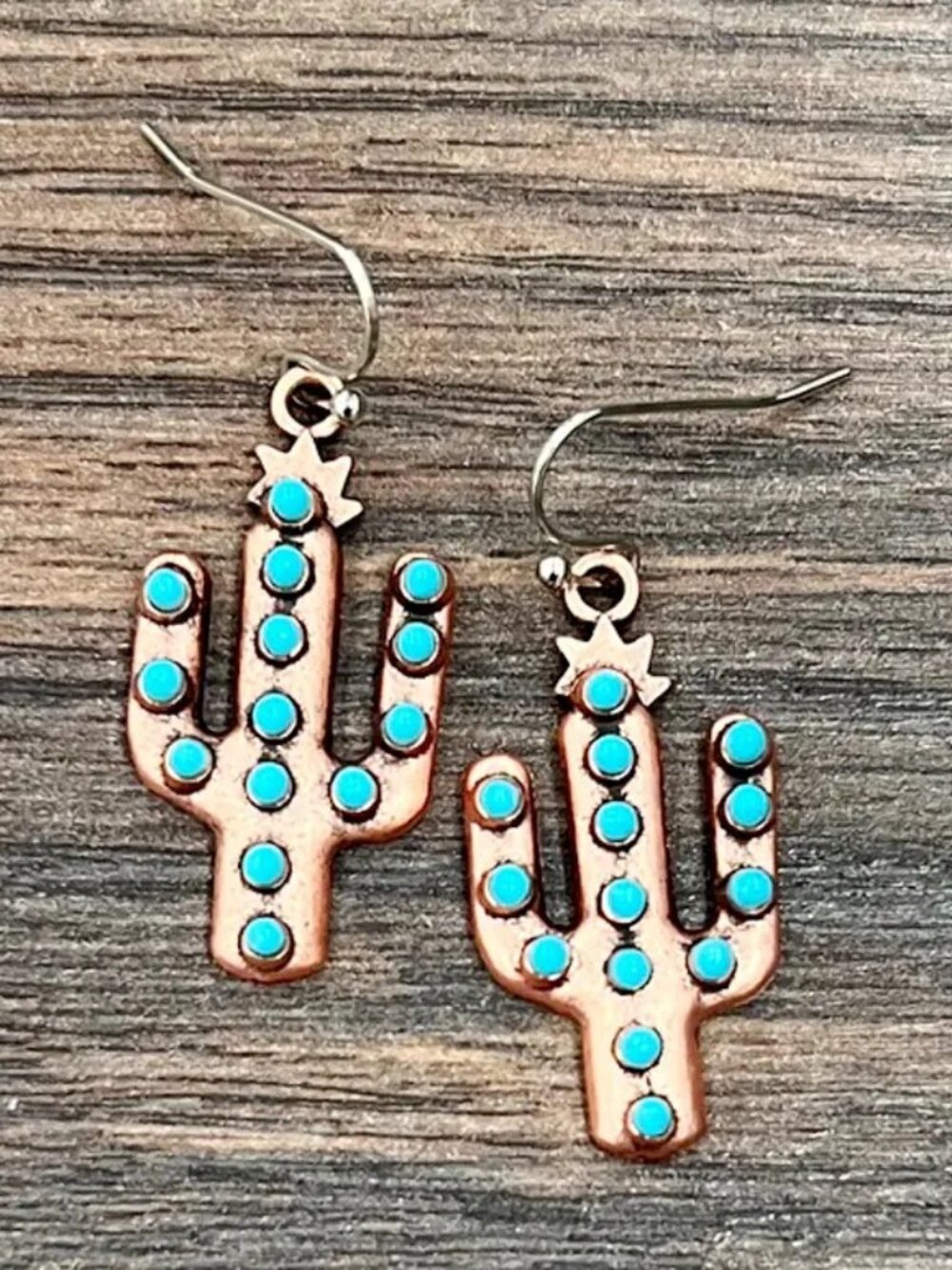 Cactus Turquoise Earrings Western Boho Southwestern Rodeo Cowgirl Dangle
